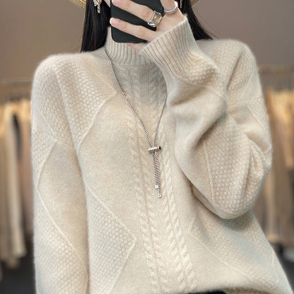 Women's Turtleneck Cable Knit Sweater, 2026 New Fall Winter Loose Fit Long Sleeve Pullover, Elegant Casual Knit Base Layer Top