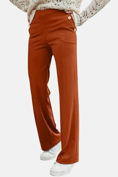 Decorative Button High Rise Pants for Stylish Comfort