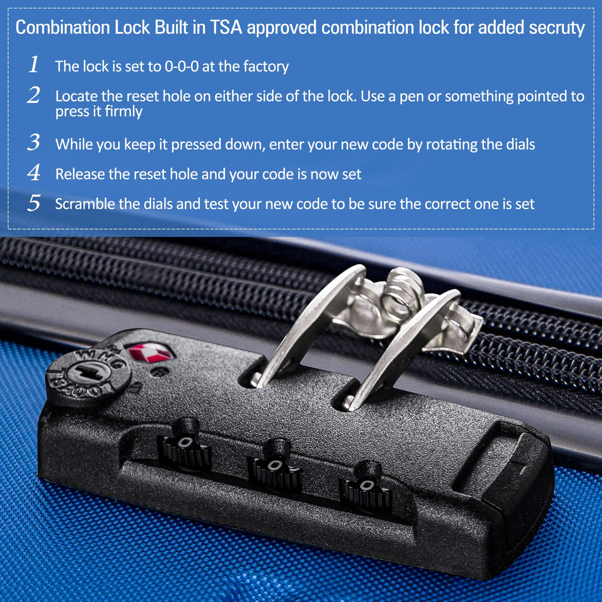 Blue 3 Piece Luggage Set Hardside Spinner Suitcase with TSA Lock 20" 24' 28" Available