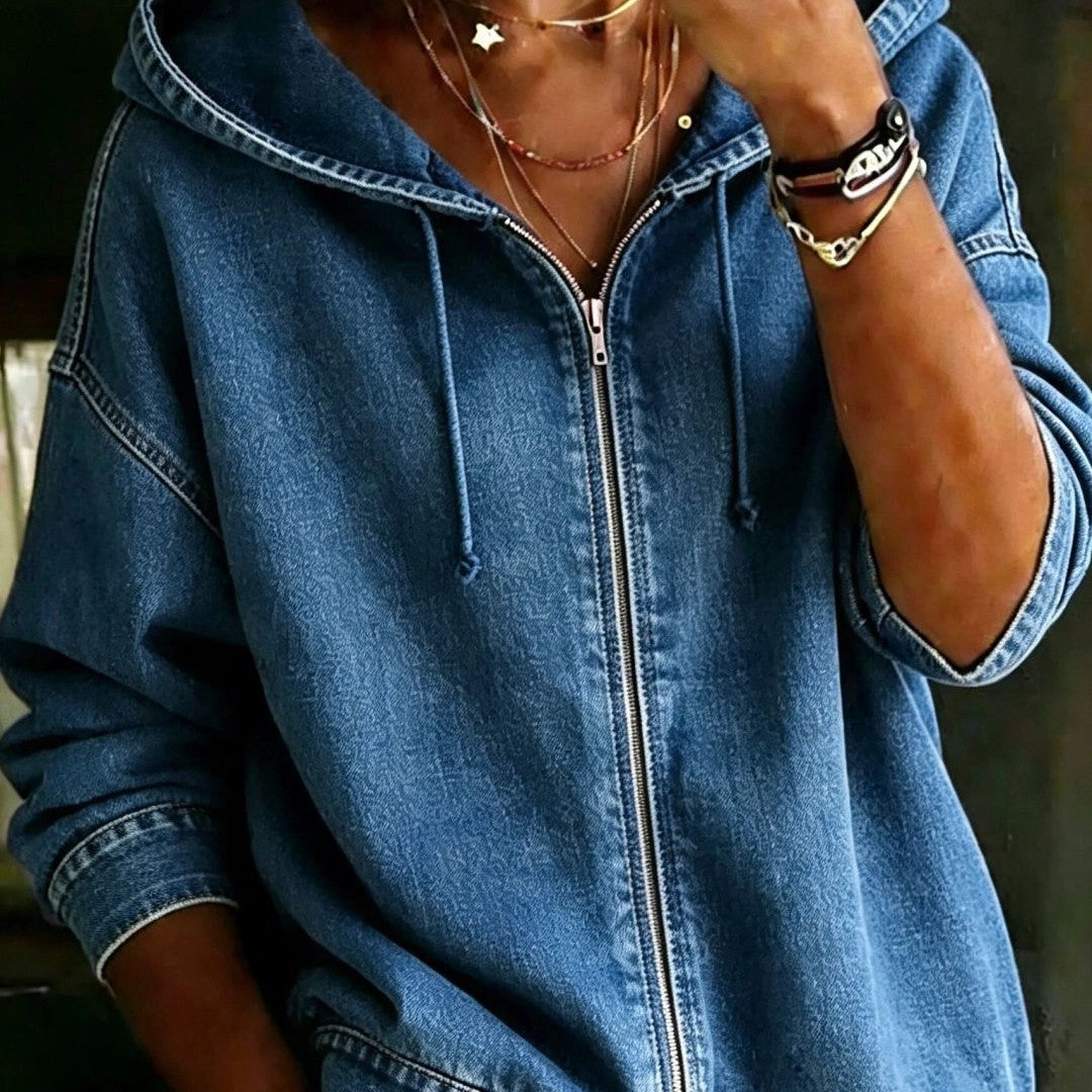 Casual Washed Hoodie With Zipper Loose-fitting And Versatile Top
