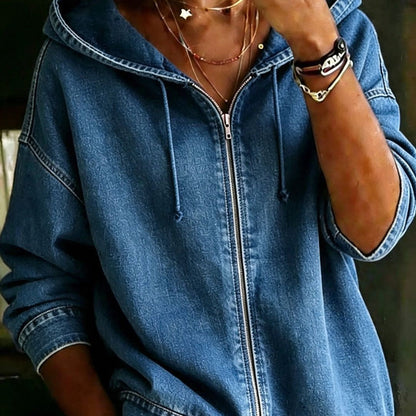 Casual Washed Hoodie With Zipper Loose-fitting And Versatile Top
