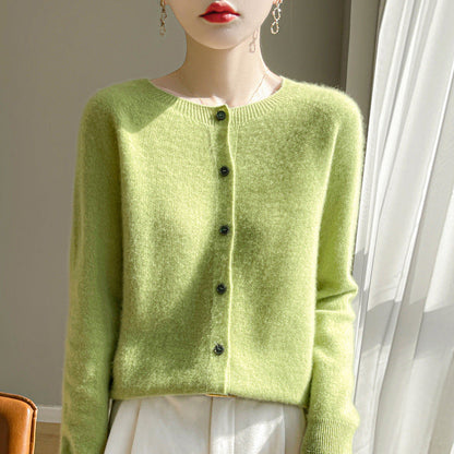 Andy Velvet Osmanthus Knit Round-Neck Cardigan