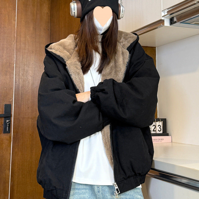 Thicken Cotton Clothes Coat Hooded Plush Warm Jacket
