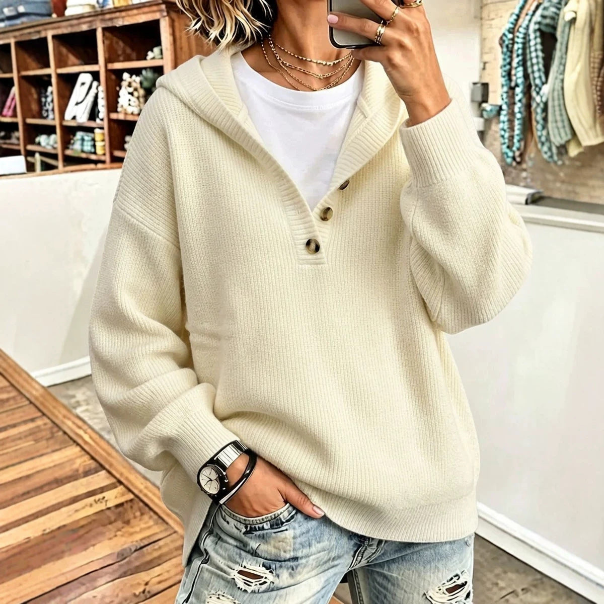 Women's Knitted New-Style Hooded Sweater