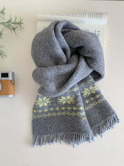 Fair Isle Wind-pattern Gray Knitted Scarf Couples Neck Warmer