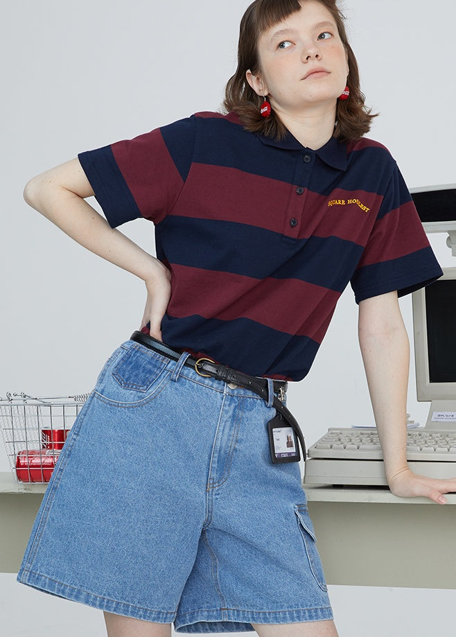 Original side pocket denim pants bf retro loose shorts women
