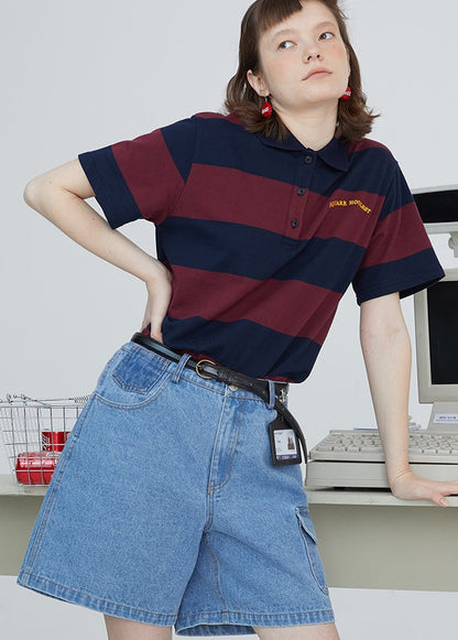 Original side pocket denim pants bf retro loose shorts women