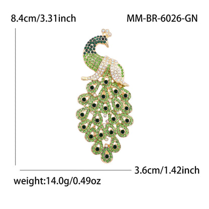 Diamond-Encrusted Peacock Brooch Colorful Animal Corsage
