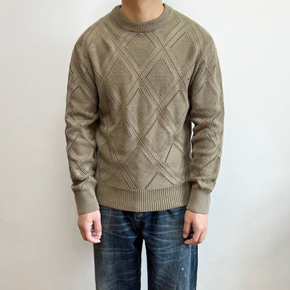 Popular Solid-color Diamond-pattern Casual Cotton Knit Sweater