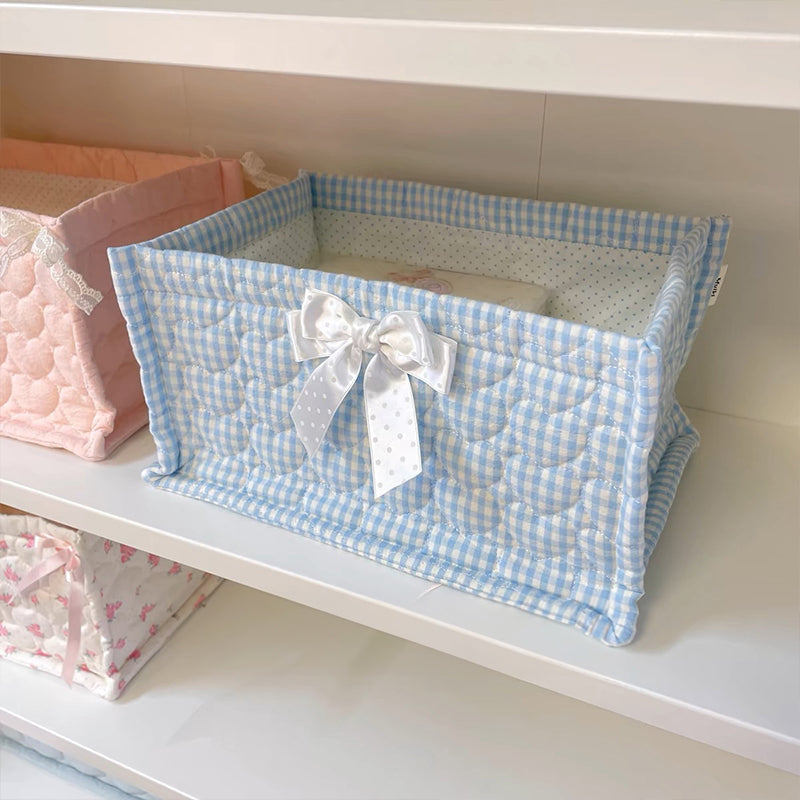 1pc Square Storage Basket: Desktop Organizer, Korean Quilted Design, Cute Storage Frame for Home Decor
