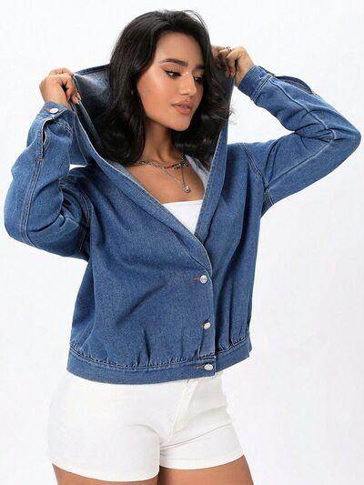 Button Up Hooded Denim Top for Stylish Comfort