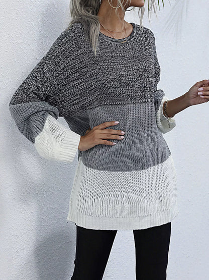 Color Block Round Neck Oversized Sweater
