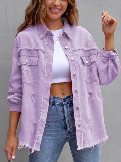 Distressed Drop Shoulder Denim Jacket for Casual Style