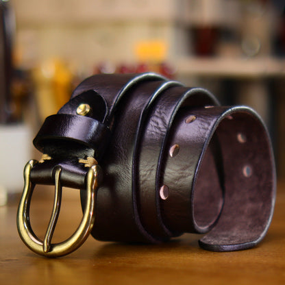 Thickened Full-grain Vintage Belt With Hand-stitched Detailing For Men