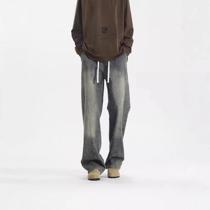 American-style Vintage Distressed Scimitar Jeans