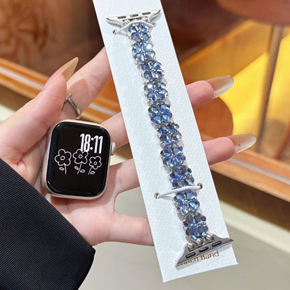 Lucky Four-leaf Clover Elastic Strap Single-row Diamond-studded Bracelet Watch Chain