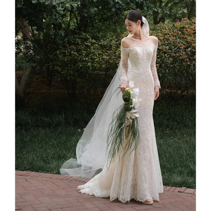 Womens Lace French-Style Vintage Long-Sleeve Dress