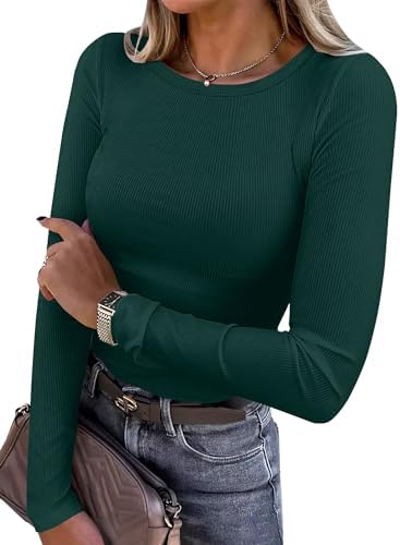 ANRABESS Women Long Sleeve Shirts Ribbed Fitted Tops