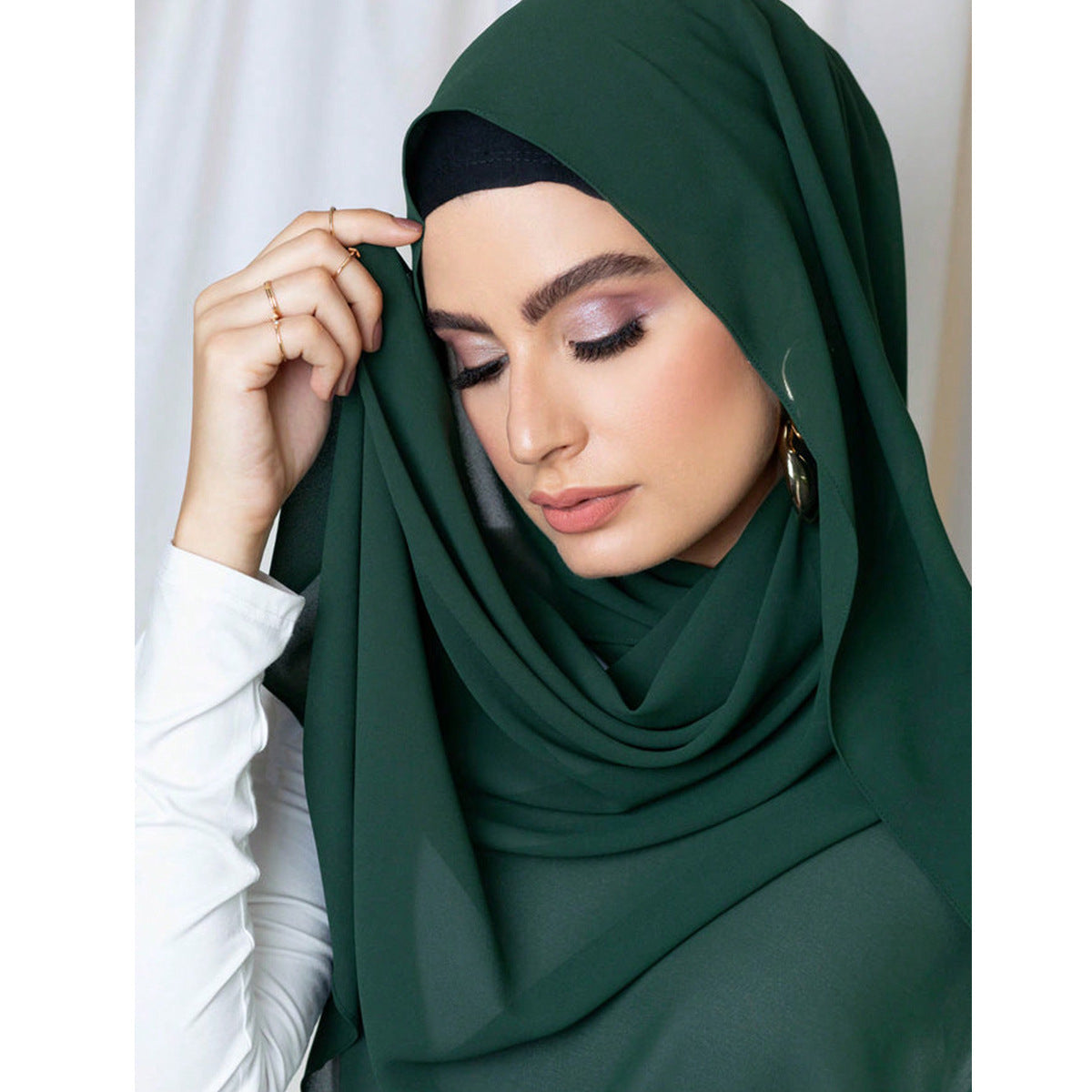 Summer Solid-Color Pearl Chiffon Bubble Womens Headscarf