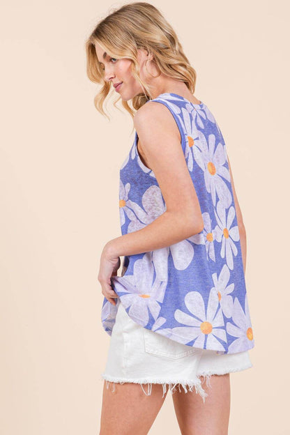 BOMBOM Floral Round Neck Tank Top for Women Stylish Comfort