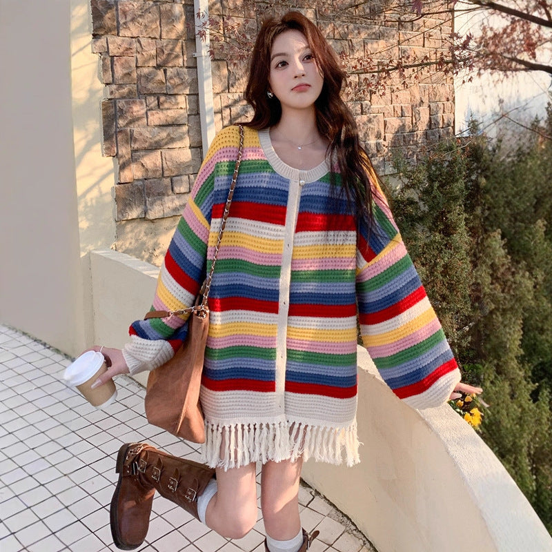 Multicolored Tassel Sweaters Cardigan For Women
