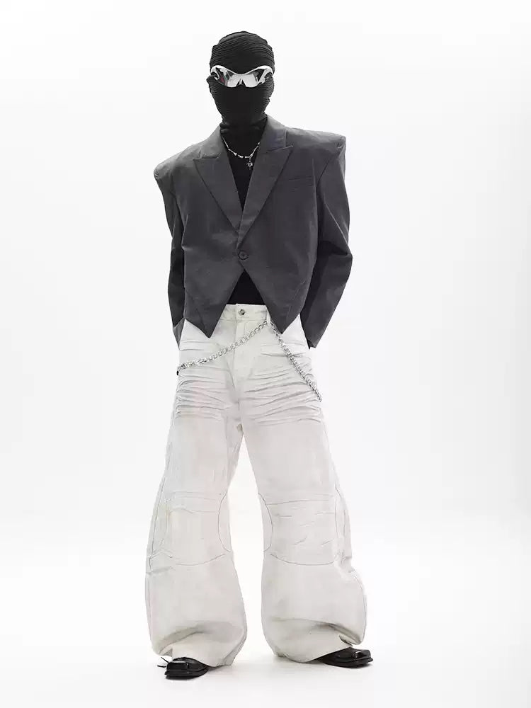Irregular-Shape Cropped Blazer With Shoulder Pads For Men