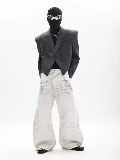 Irregular-Shape Cropped Blazer With Shoulder Pads For Men