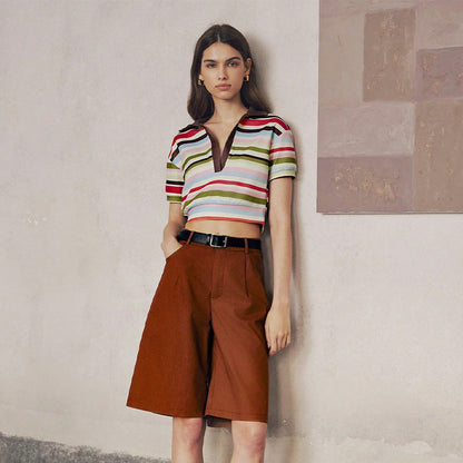 Women's Elegant Striped Short-sleeve Top