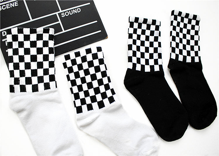 Black and white rhombus square socks women and men cotton socks