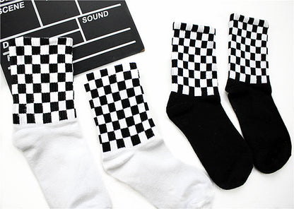 Black and white rhombus square socks women and men cotton socks
