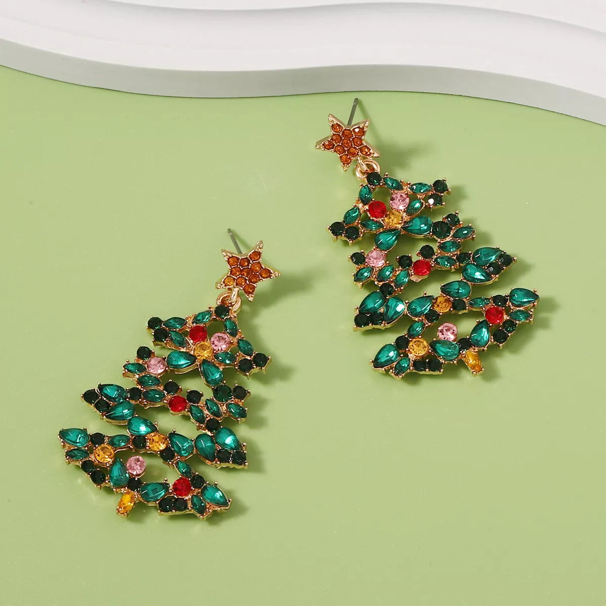 Christmas Tree Earrings with Rhinestones