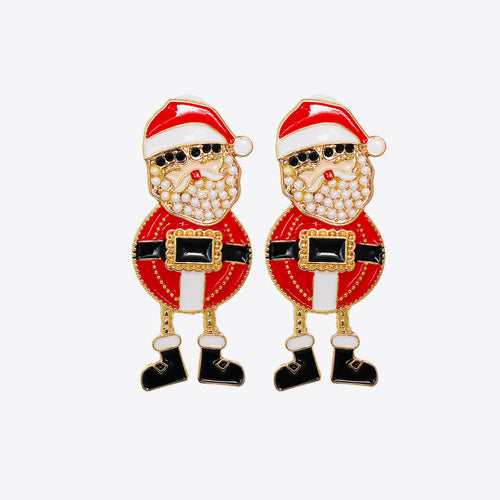 Rhinestone Alloy Santa Earrings