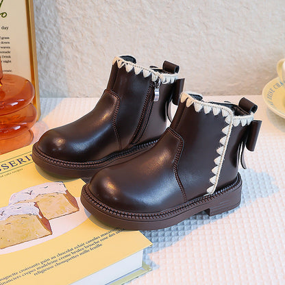 Girls' Soft-soled Velvet-lined Leather Boots