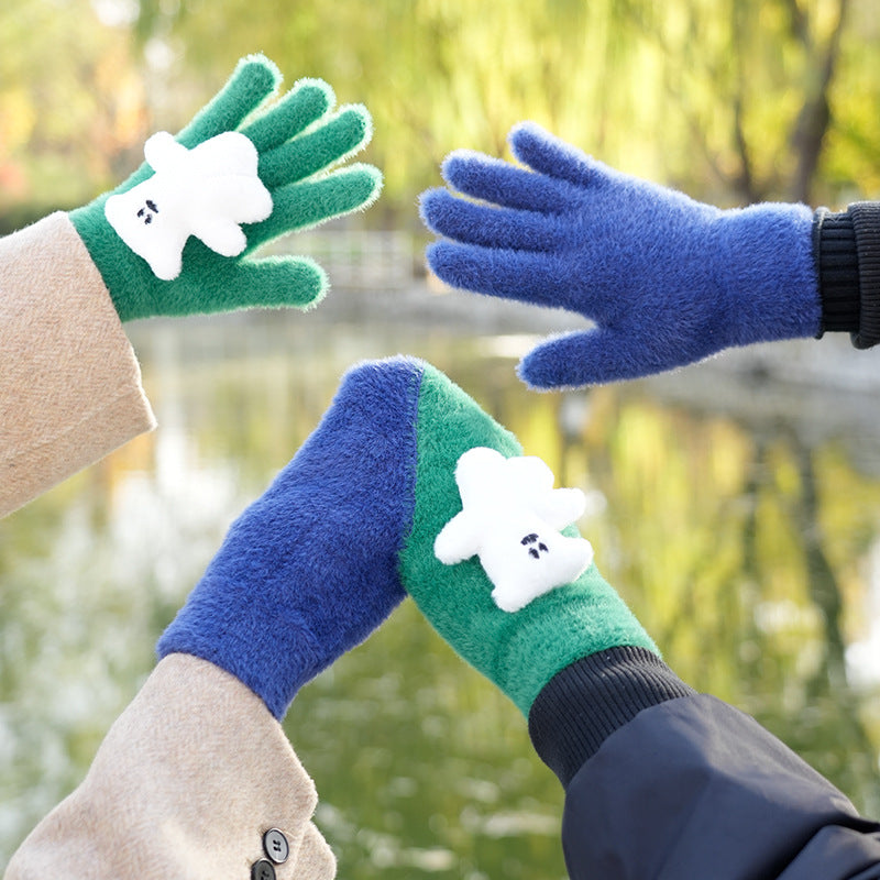Fleece-lined, Windproof, Cute Cartoon Couple's Wool Gloves