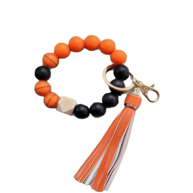 Silicone Cartoon Soccer Bead Bracelet Keychain