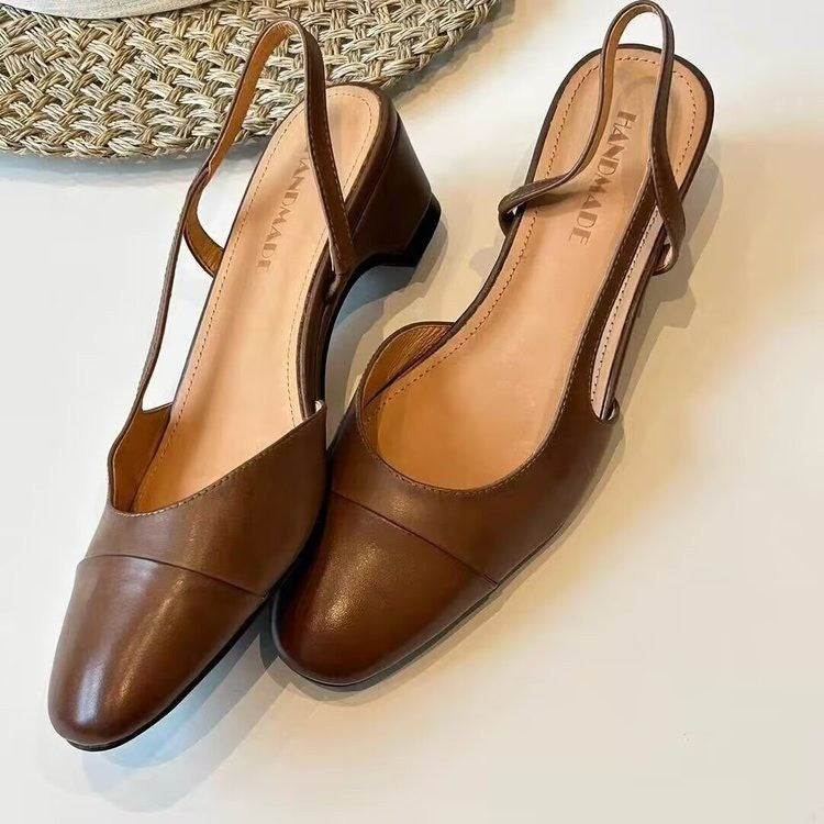 Women Vintage Minimalist Cap Toe Spliced Slingback Flats Matching Casual Daily