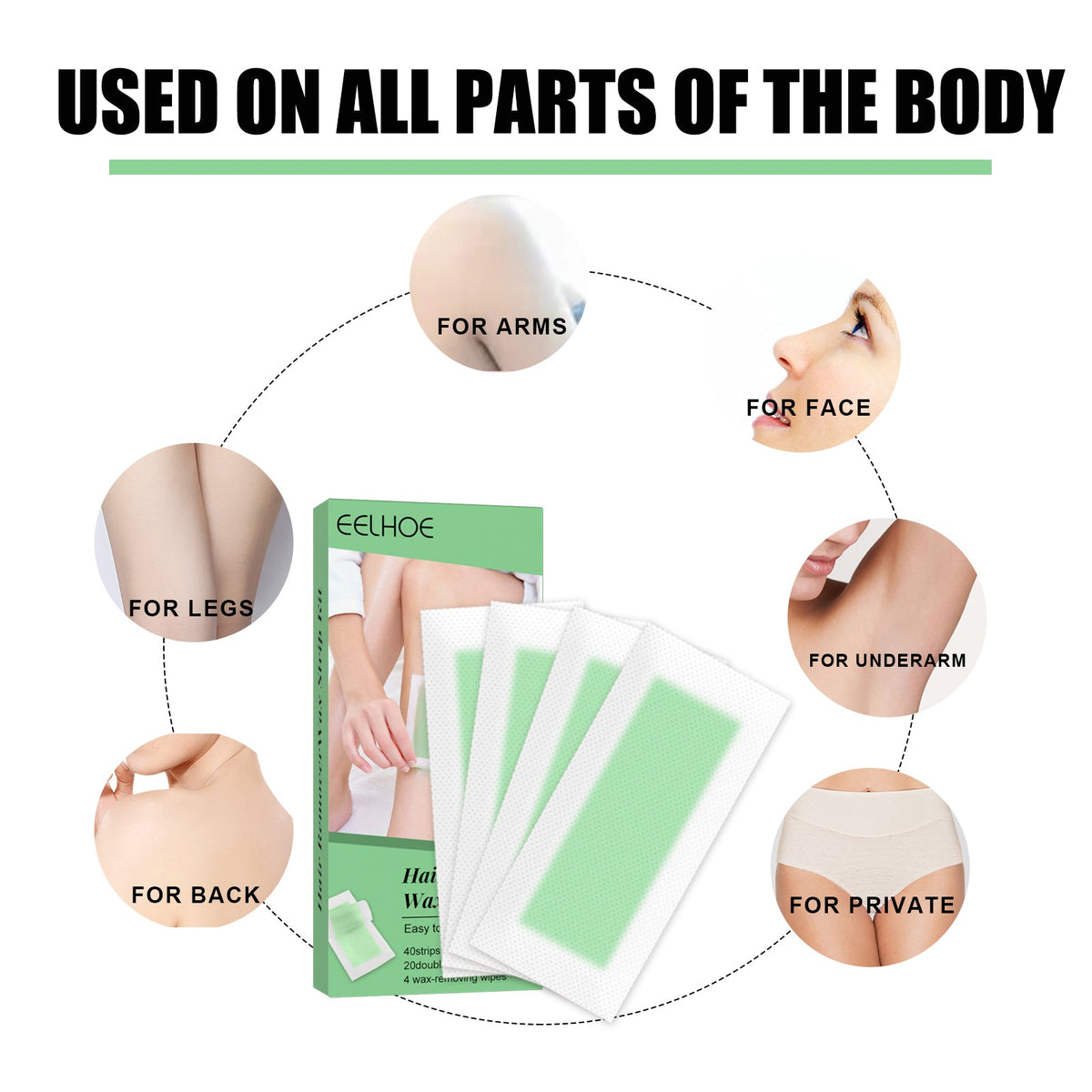 Hair Remove Wax Strips, Gentle Portable Fast Clean Tear Hair Removal Smooth Wax Strips