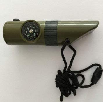 Camping Survival Whistle With Compass Thermometer Flashlight Magnifier