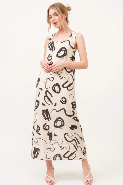 And The Why Square Neck Abstract Printed Maxi Dress