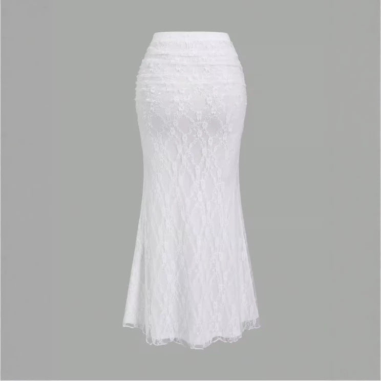 Womens Sheer Lace Hollowed-Out Fishtail Skirt