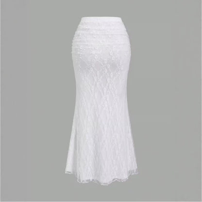 Womens Sheer Lace Hollowed-Out Fishtail Skirt