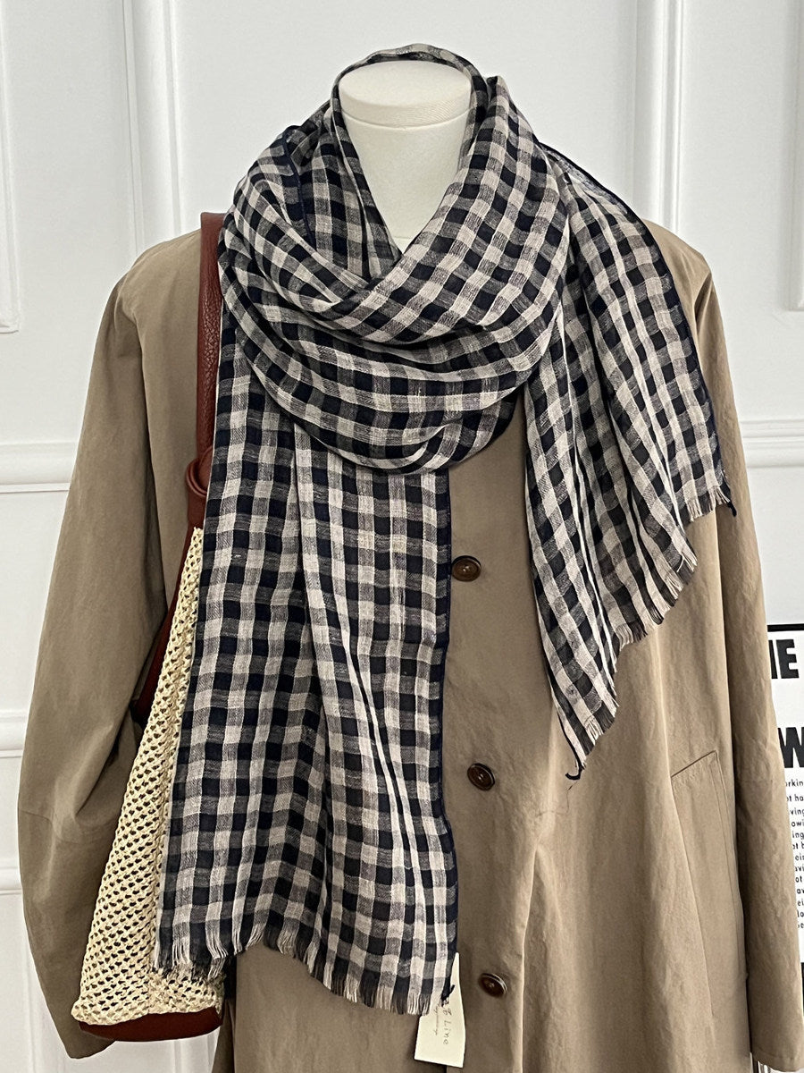 Womens Linen Striped Long Scarf Shawl
