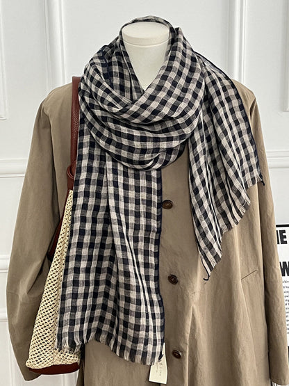Womens Linen Striped Long Scarf Shawl