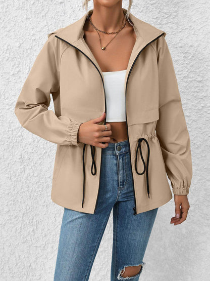Ivy Lane Drawstring Zip Up Hooded Jacket for Women