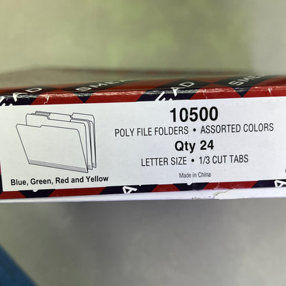 SMEAD (24 PACK) Poly File Folders  9-1/2" x 11-1/2" Assorted Colors 10500