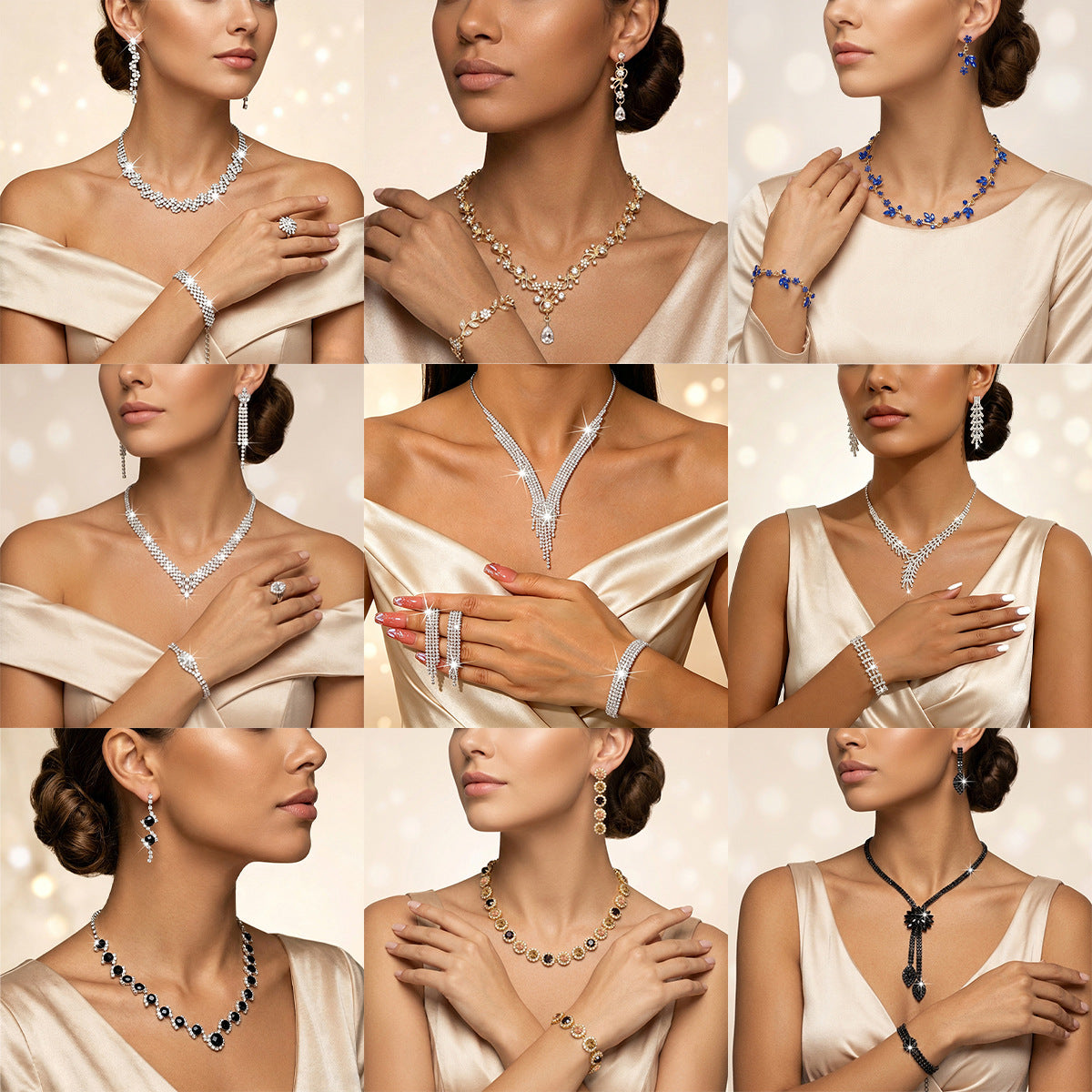 Metal Rhinestone Wedding Necklace And Earrings Jewelry Set