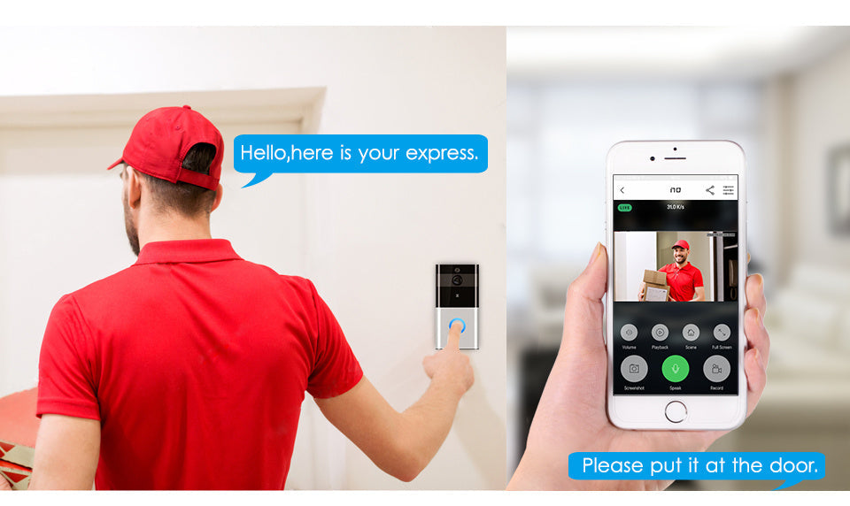Marlboze 720P Smart WiFi Video Doorbell Wireless Intercom PIR Detection