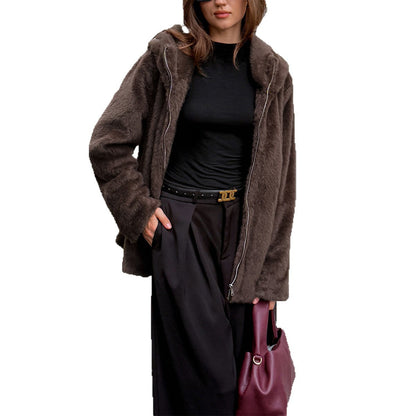 Fashionable Fur Collar Coat Women's Clothing