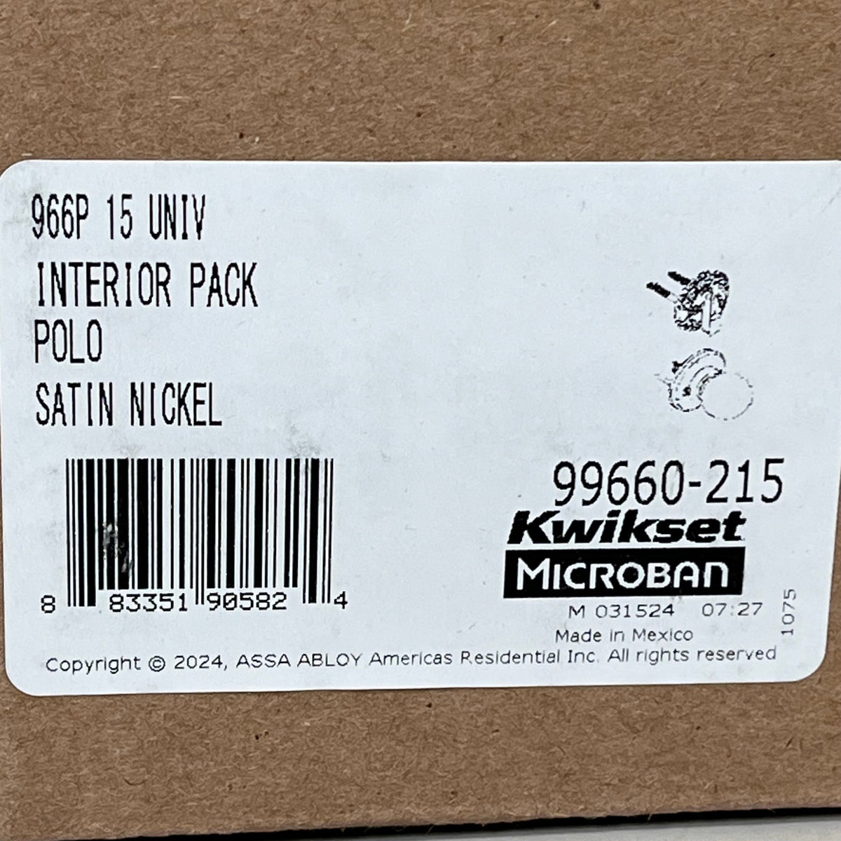 KWIKSET Polo Knob Single Cylinder Interior Pack Round Rose Satin Nickel 966P-15.UNIV