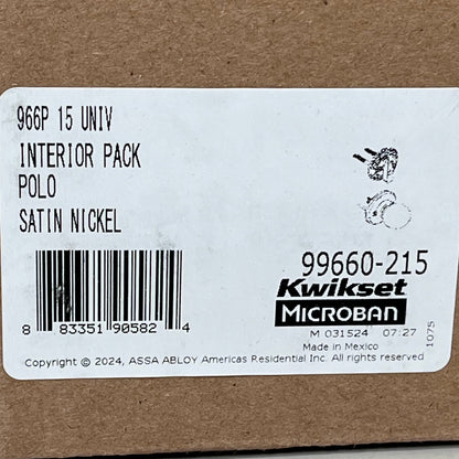 KWIKSET Polo Knob Single Cylinder Interior Pack Round Rose Satin Nickel 966P-15.UNIV